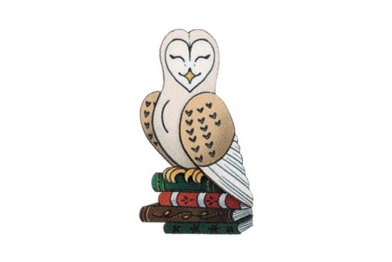 Wooden brooch Reading owl