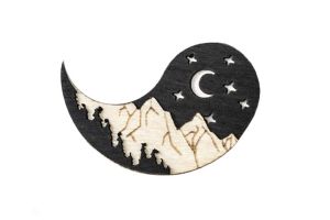 Wooden brooch Night Brooch