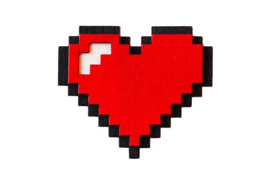 Wooden Brooch Pixelated Red Heart
