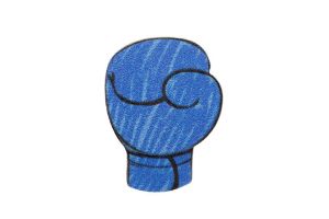 Wooden brooch Blue boxing glove 