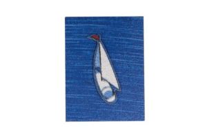 Wooden brooch Boat at sea 