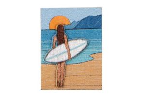Wooden brooch Sunset surfing 