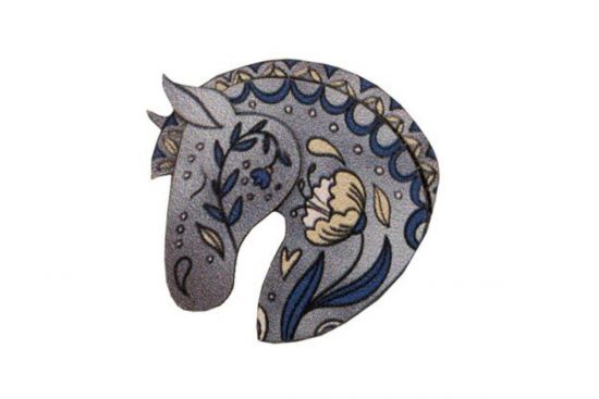 Wooden brooch Grey horse 