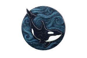 Wooden brooch – Orca