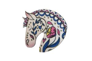 Wooden brooch White horse 