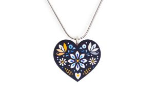 Wooden Pendant Folk Heart – Blue