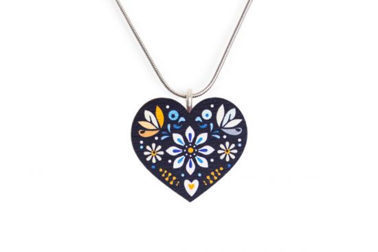 Wooden Pendant Folk Heart – Blue