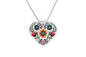 Wooden Pendant Folk Heart – White