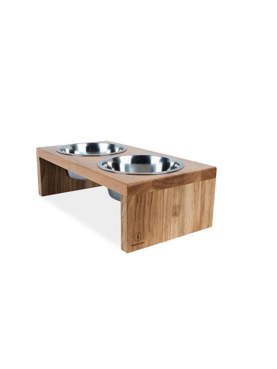 Stand with two bowls  for dogs LINEA M – Oak wood