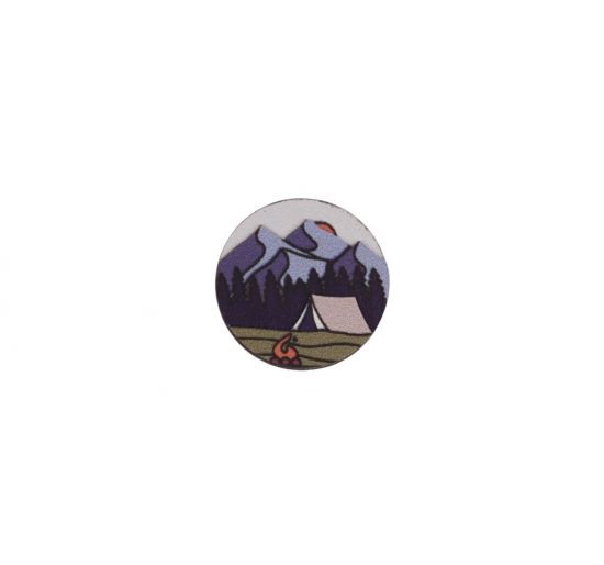 Wooden brooch Camping 