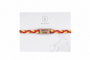 Neon knitted bracelet with wooden detail