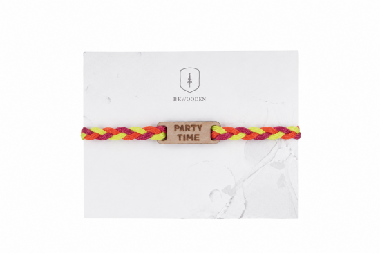 Neon knitted bracelet with wooden detail