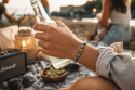 Breeze knitted bracelet with wooden detail