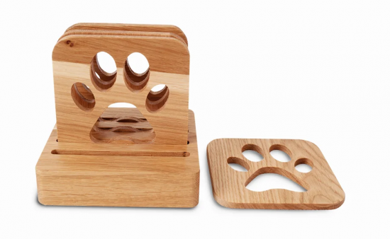 Solid Wood Coasters with Paw Motif Solid Wood Coasters with Paw Motif