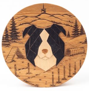 Solid Wood Border Collie Decoration with Engraving