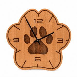Wooden Clock Made of Solid Beech with a Paw Motif