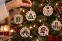 Wooden Christmas Ornaments with Folk Motifs – Set of 6